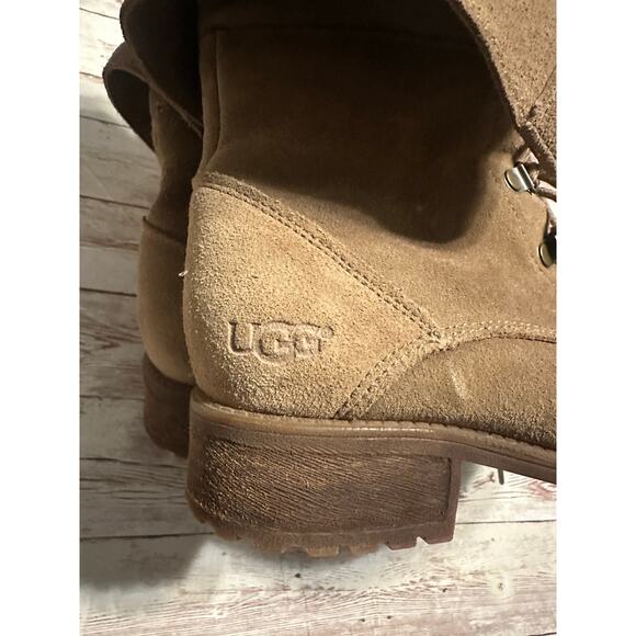 UGG Gradin Suede Lace-Up Boots Women's Size 7 Chestnut Shearling Round Toe - Picture 7 of 9